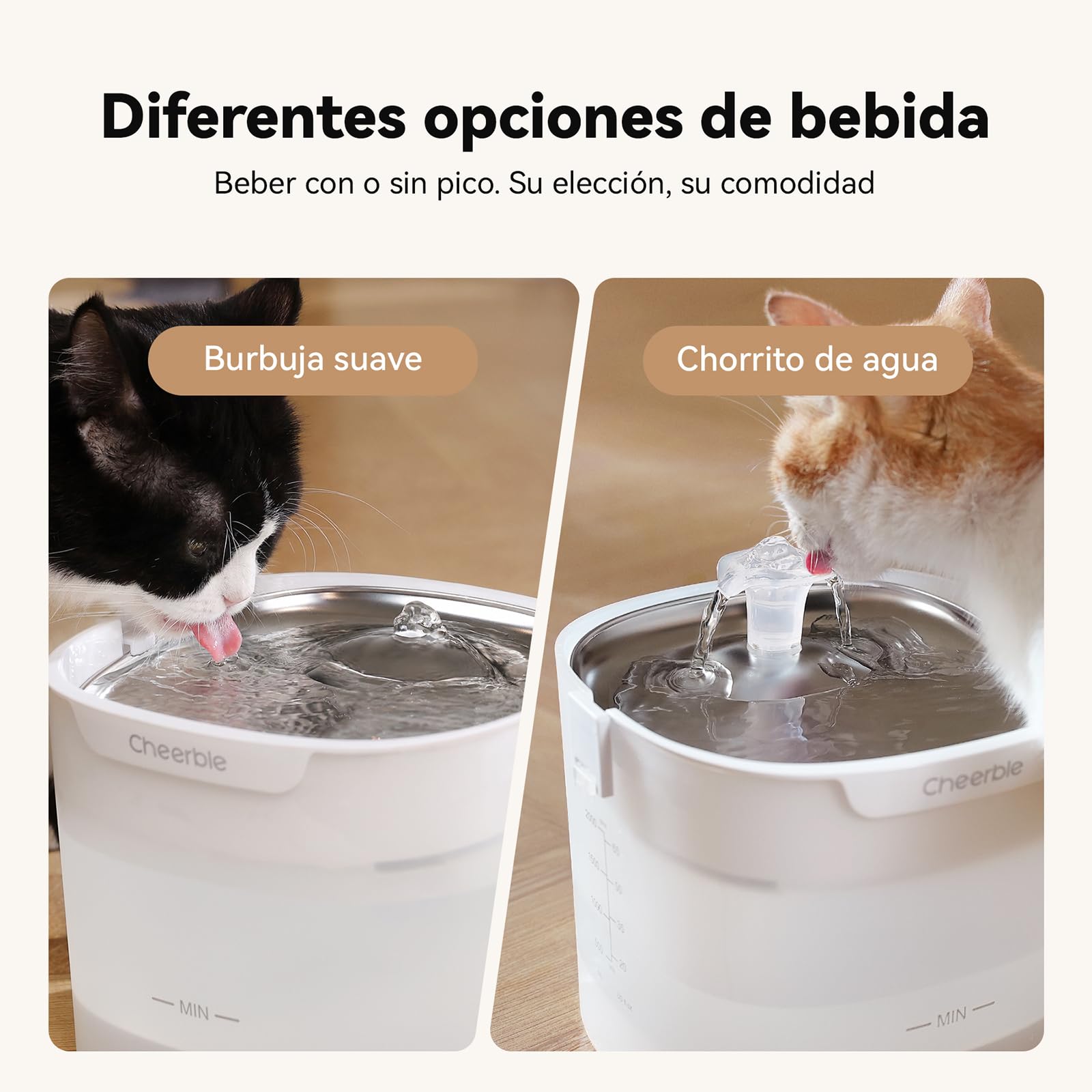 Cheerble E1S - Fuente para gatos (acero inoxidable, sin bomba, 23 dB, 2 L)
