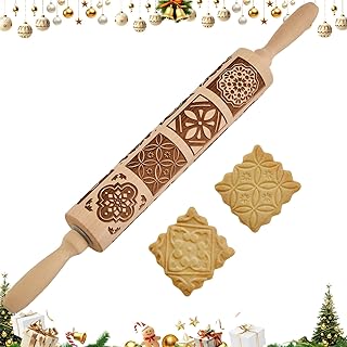 Gobam Embossed Rolling Pin for Cookies, Engraved Wooden Rolling Pin for Baking, Deep Pattern Cookie Roller for Christmas, Holiday, DIY Kitchen Decor and Gift - Vintage Tile