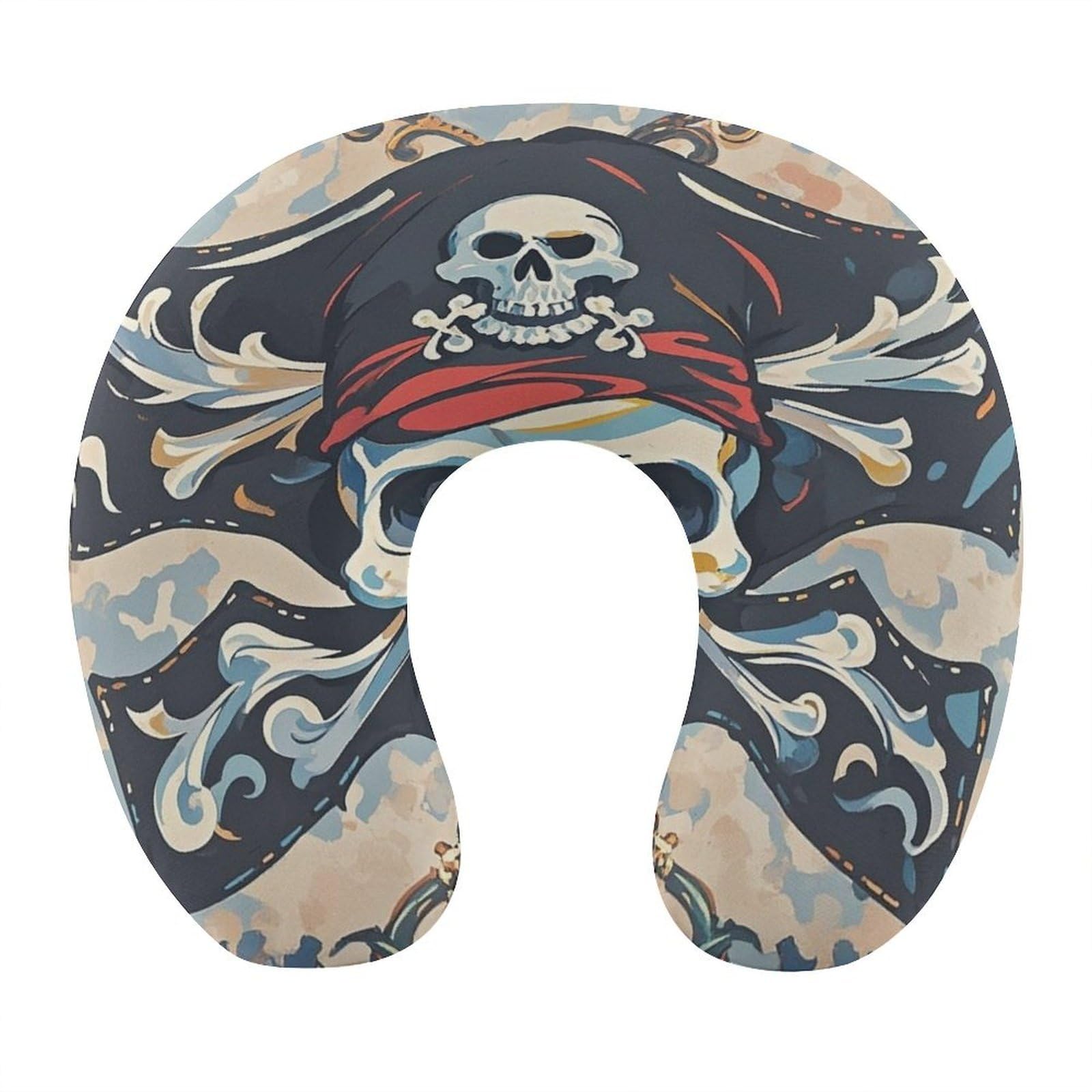 LZQPOEAS Pirate Flag Skull Neck Pillow U Shaped Travel Pillow Comfortable Memory Foam Pillow Portable Neck Support Lightweight Headrest for Airplane Car Home Office Sleeping Traveling