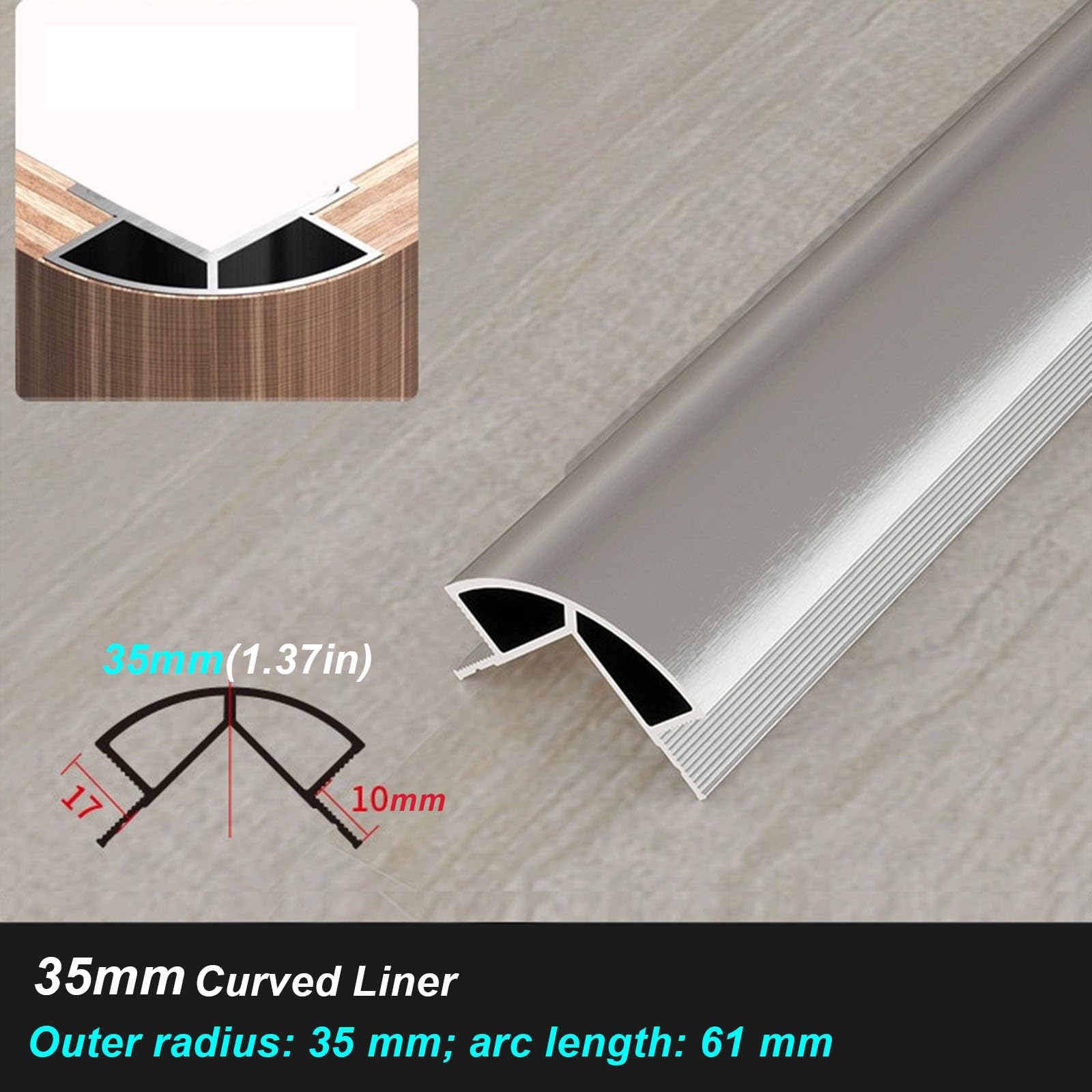 Aluminiowy profil narożny zakrzywiony, Zaokrąglona listwa wykończeniowa zewnętrzna, zapobiegająca odkształceniom do drewnianych płyt ściennych Arc Decor