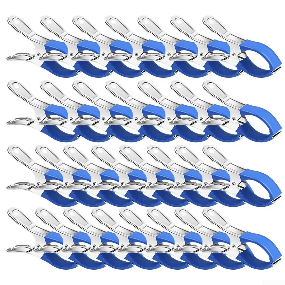 HpLive Lot de 30 pinces en acier inoxydable pour bâche de piscine - Pinces coupe-vent avec protection anti-rayures pour couvertures de piscine (30 pièces) - Bleu