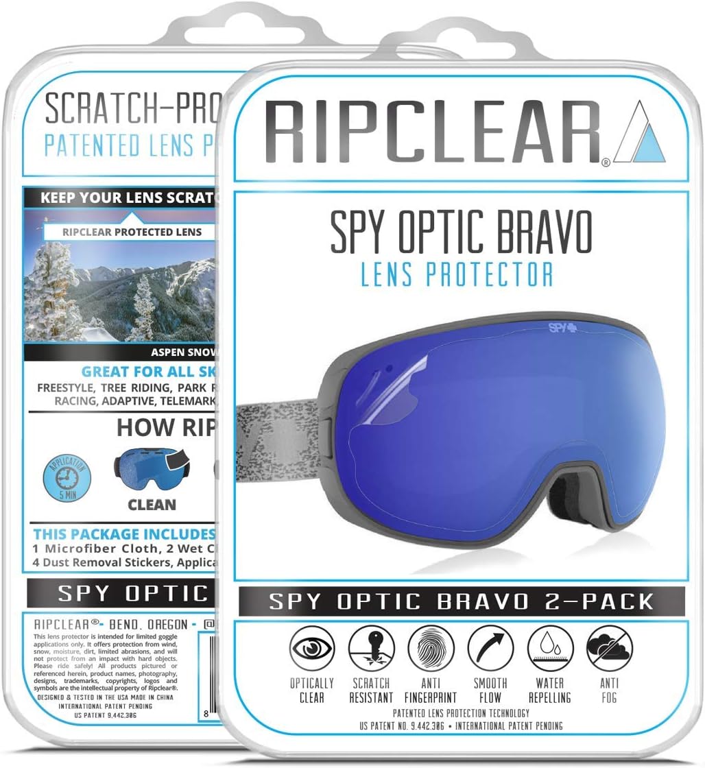 RIPCLEAR Lens Protector for Spy Optic Bravo Goggles - Protect Your Lens from Scratches While You Ride, Crystal Clear USA Military Grade Protection, 2 Pack