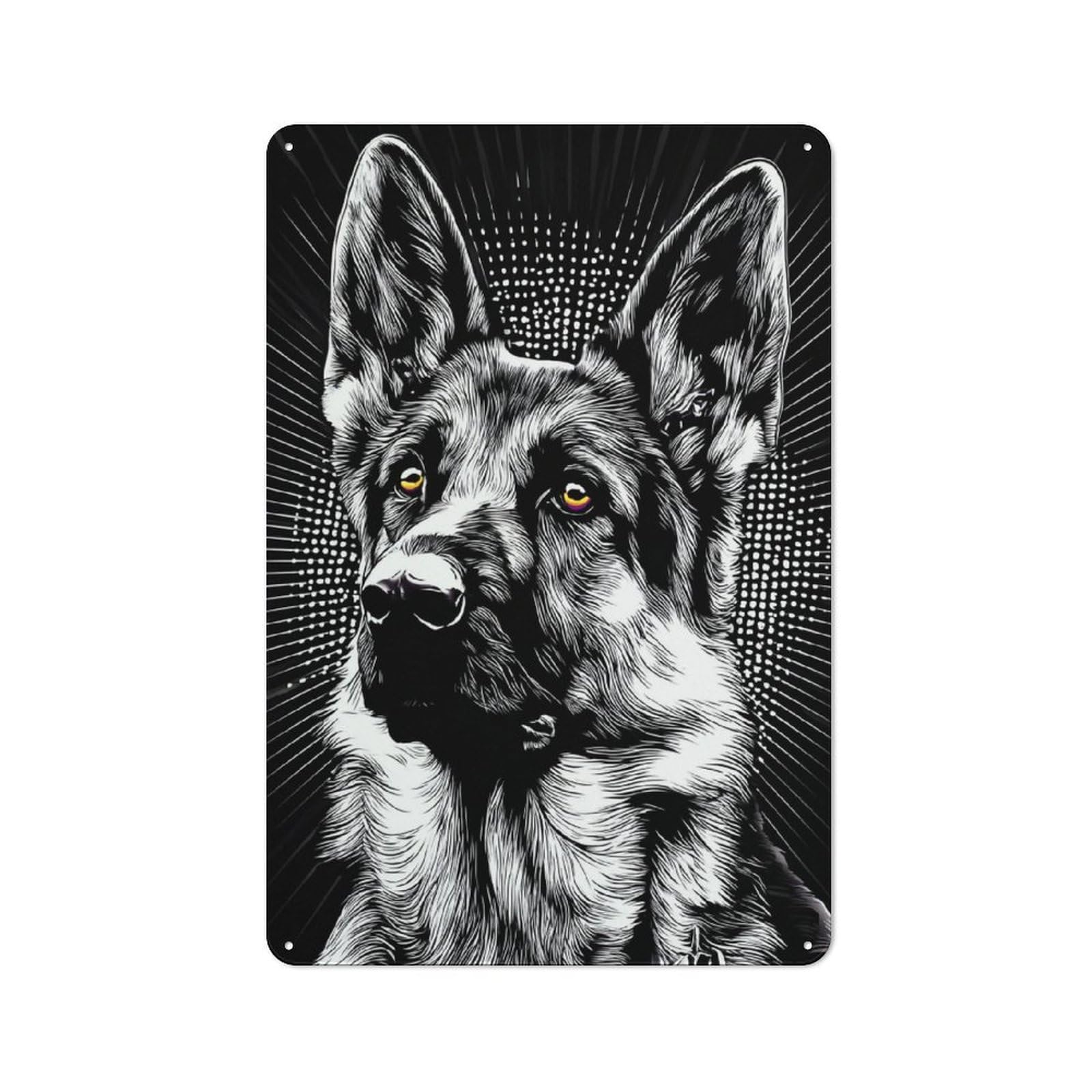 Junmoney Stylish German Shepherd Portrait Office Metal Sign With Design 30X20cm, Classic Study Room Decor For Office, Study, Studio Or Hallway