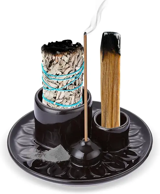 RAFIYU Porta Incenso 4 in 1 per Incenso, Palo Santo, Salvia e Candele