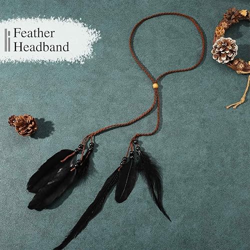 Miniatura 2 de GORTIN Diadema de plumas bohemias, diadema de plumas indias negras, diadema gitana, hippie, festival, fiesta, disfraz, accesorio para el cabello