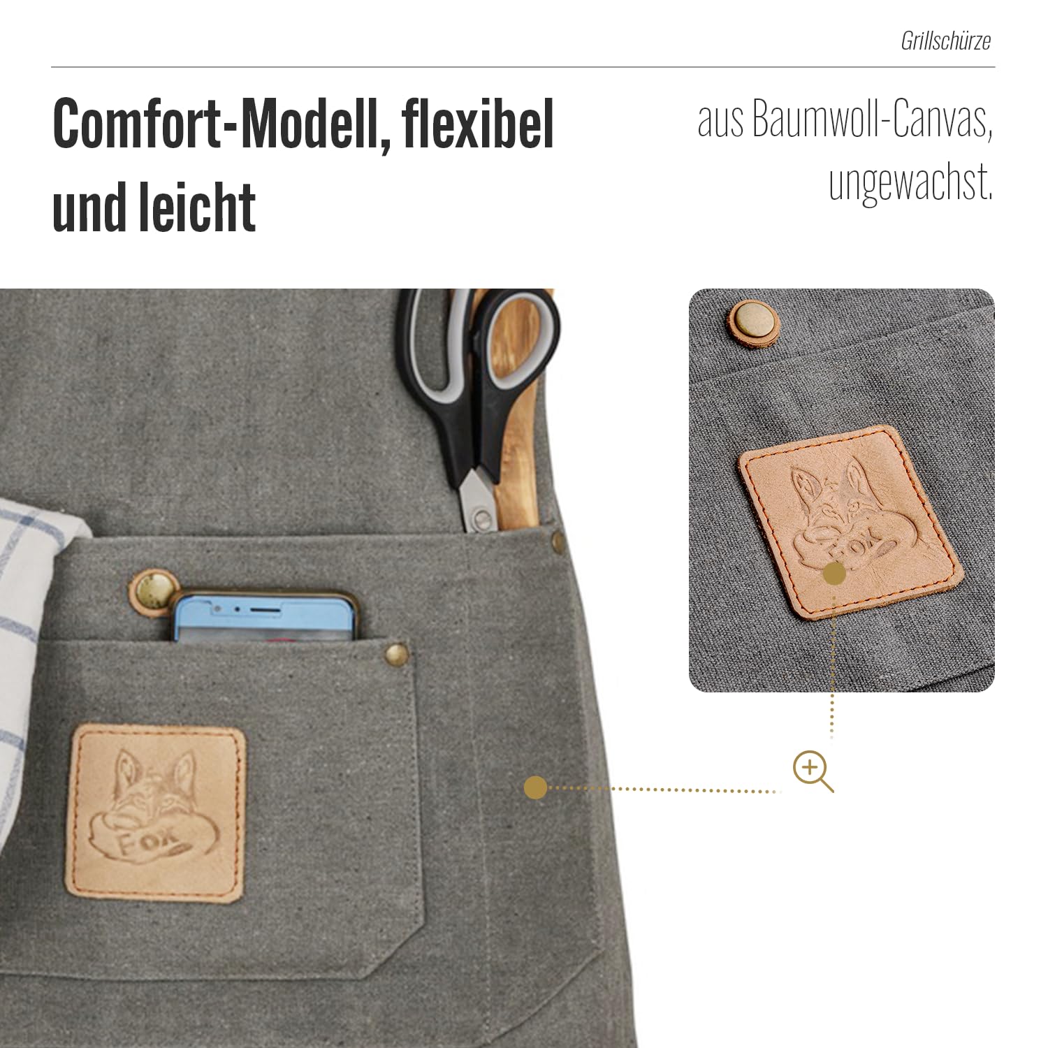 CANVAS Kochschürze Grillschürze für Männer und Frauen - Küchenschürze für Herren - Ideal als Geschenk für Männer, Oma oder Opa – robustes Canvas Schürze Damen extra lang