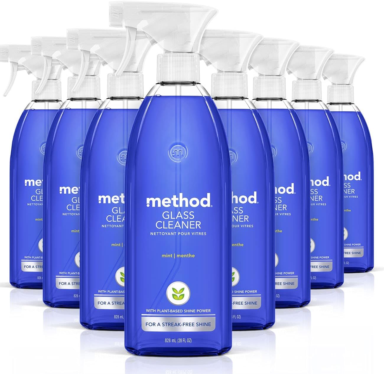 Method Glass Cleaner Spray, Ammonia Free & Plant-Based Solution, Mirror & Window Cleaner - Great for Indoor & Outdoor Glass Surfaces, Mint Scent, 828 ml Spray Bottles, 8 Pack