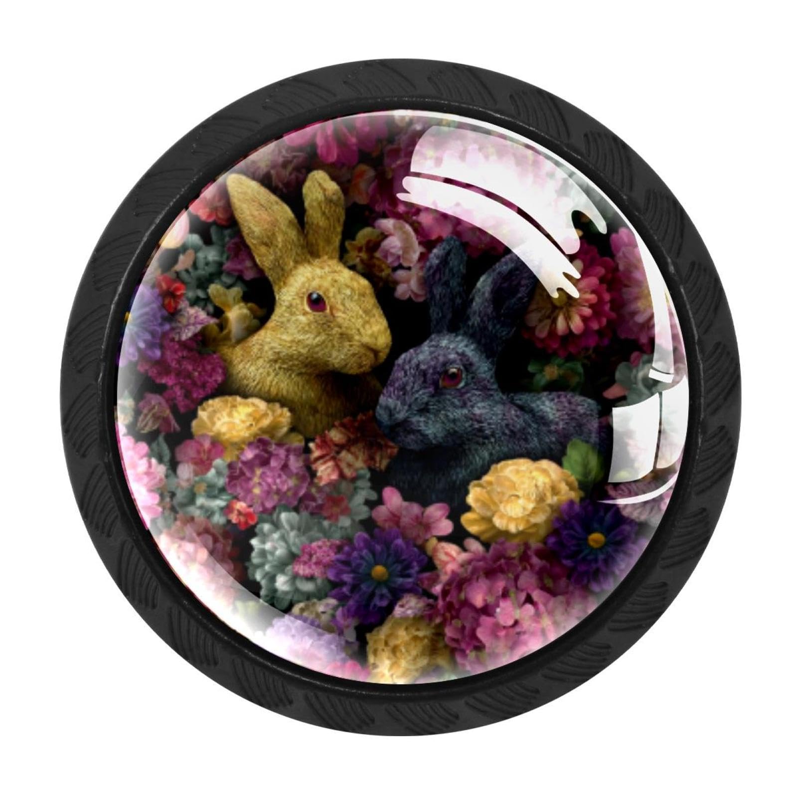 CHENZZZZ 4 Pack Cabinet Handles Black Easter Rabbits Floral (33) Cabinet Knobs Draw