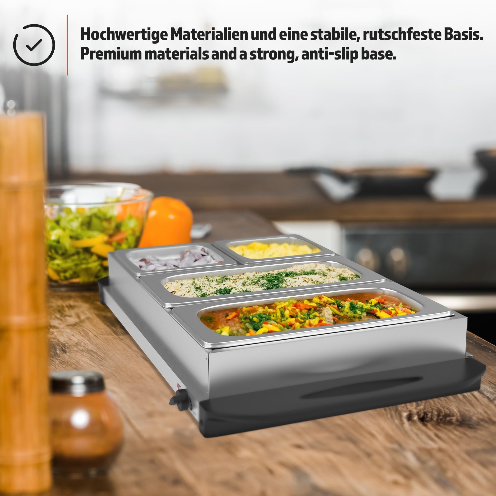 Jago® Chauffe-Plats Électrique - en Acier Inoxydable, Maintien de la Température, Couvercles Transparents - Chauffe-Buffet, Chafing Dish (8 Récipients / 4 x 2.5L + 4 x 1L (14L))