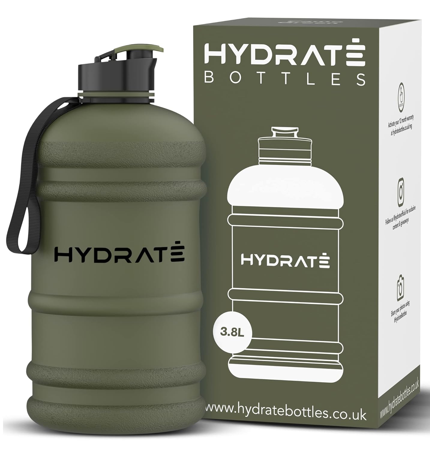 HYDRATE XXL Jug 128 Oz Water Bottle – BPA Free, Leak Proof, Flip Cap, Ideal for Gym – Clear Water Container with Extra Strong Material – Perfect for Sports, Rugby, and on the Go (Matte Camo, 3.8L)