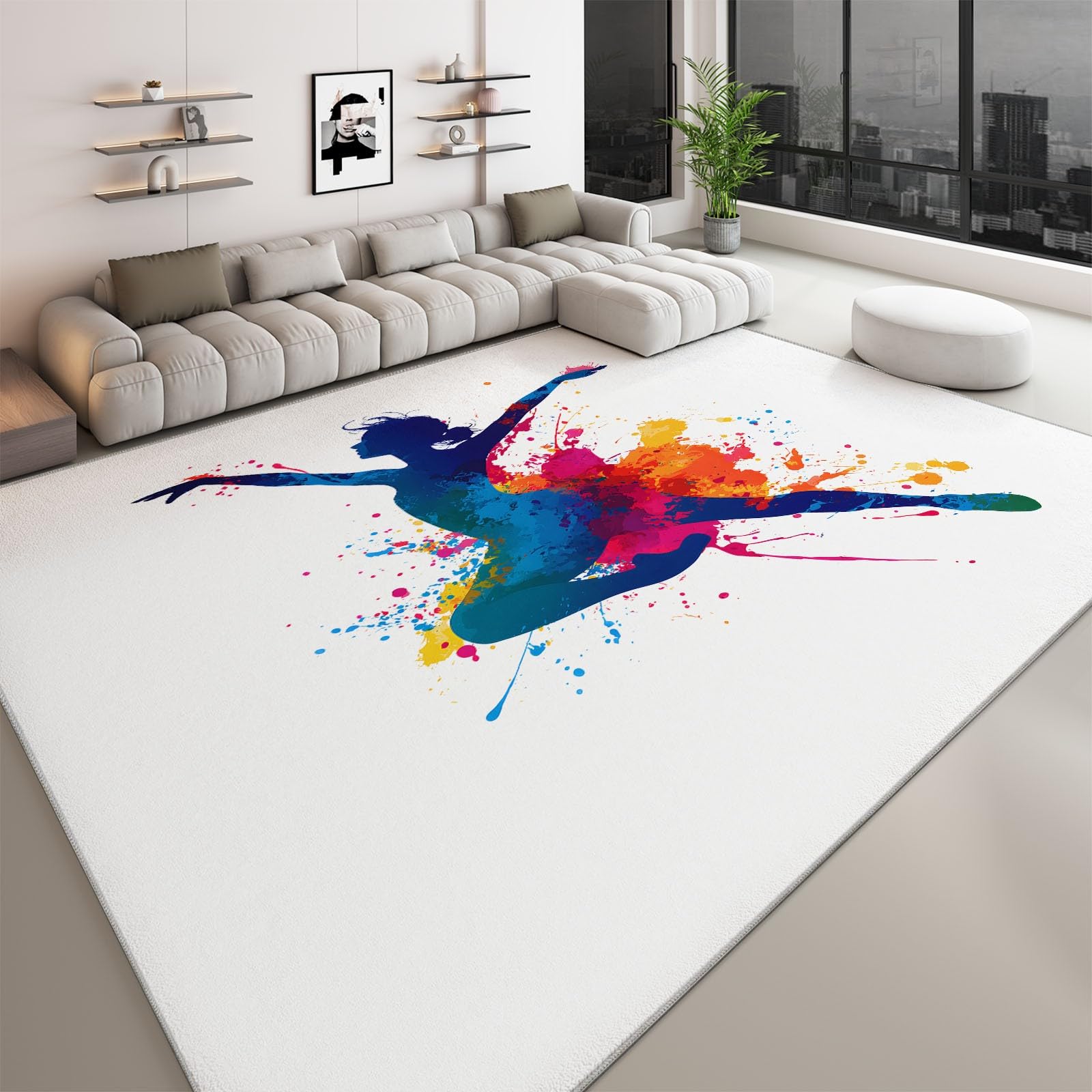 Generisch Teppich Wohnzimmer Waschbar Kurzflor Flauschiger Rutschfester Teppich, für Schlafzimmer Esszimmer Flur Weich Langlebig fussmatte Minimalistisch Tanz Ballerina - Weiß 160x230 cm