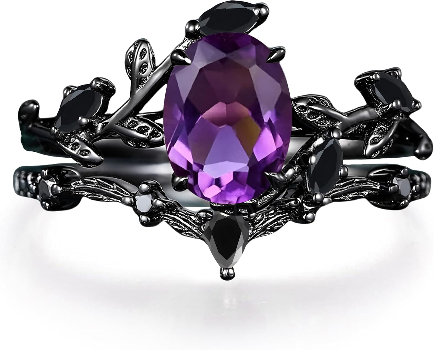 2Carats Oval Cut Gemstone Leaf Design Ring Set for Women/Wife Birthstone Art Deco Wedding Band 10K 14K 18K Gold Engagement Ring for Anniversary Birthday Christmas Custom Gift