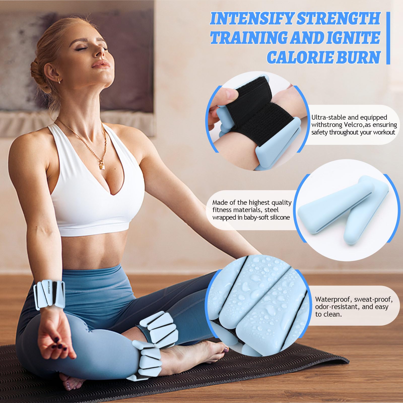 BECOJADDE Handgelenk Knöchel Gewichte Einstellbare Trainingsintensität für Krafttraining Gehen Laufen Yoga Pilates Joggen für Frauen Männer 2er Set (je 0,5 kg)