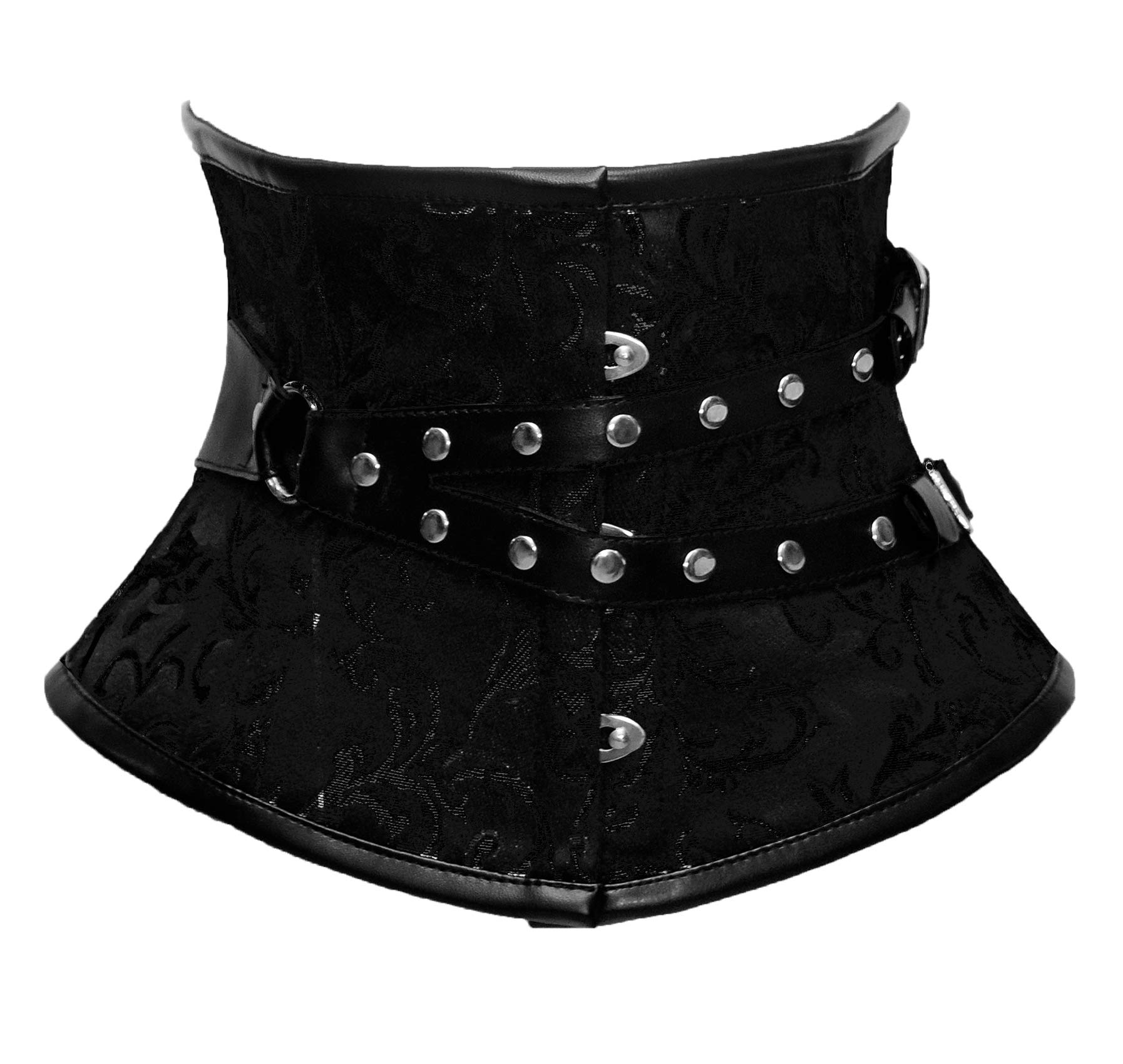 Double Steel Boned Waist Training Brocade & Faux Leather Underbust Tight Shaper Corset #8701