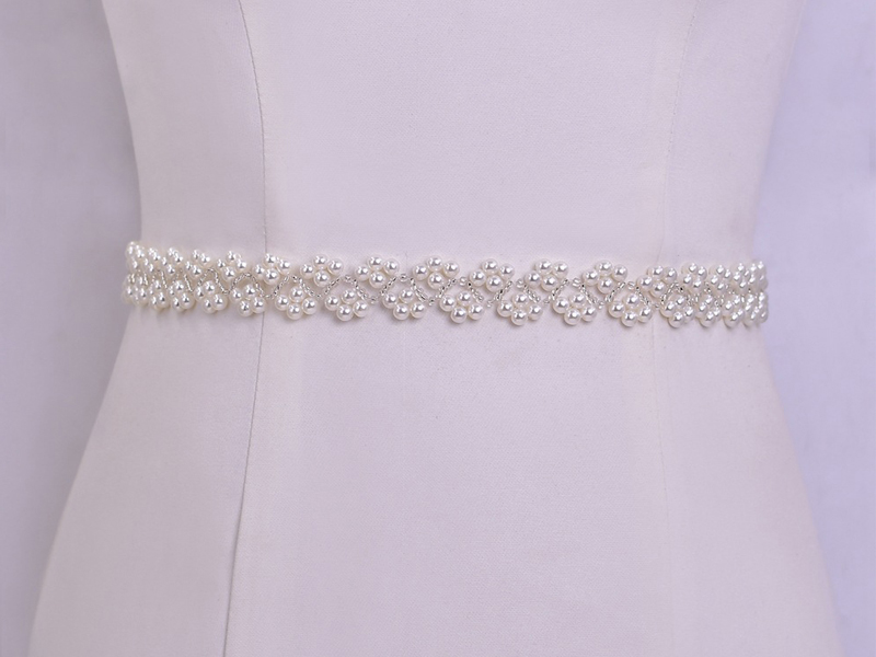 LOVFOIVER Pearl Bridal Belt Wedding Dress Belts Crystal 