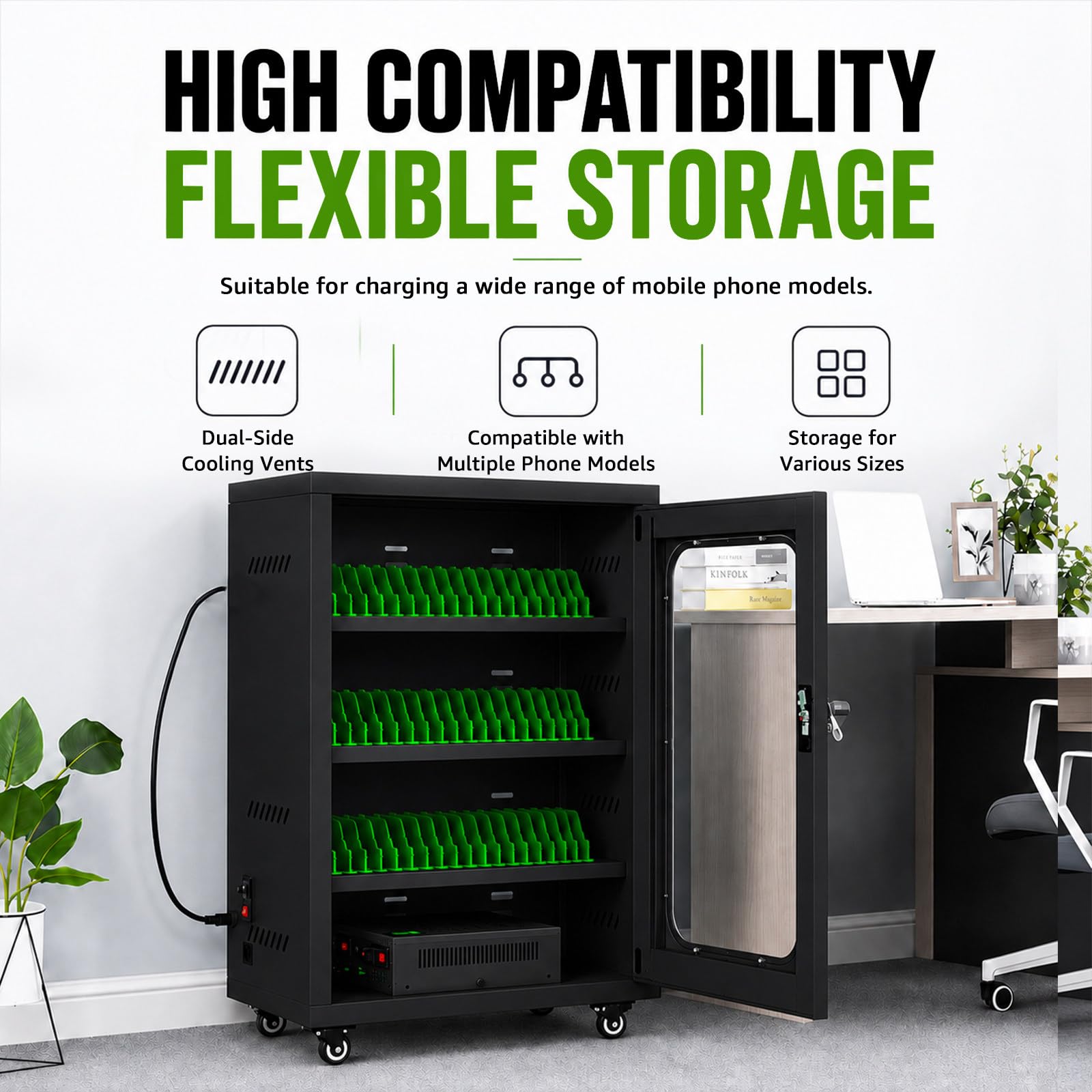 Estación de Carga USB Portátil con Cerradura y Compartimentos 60Slots
