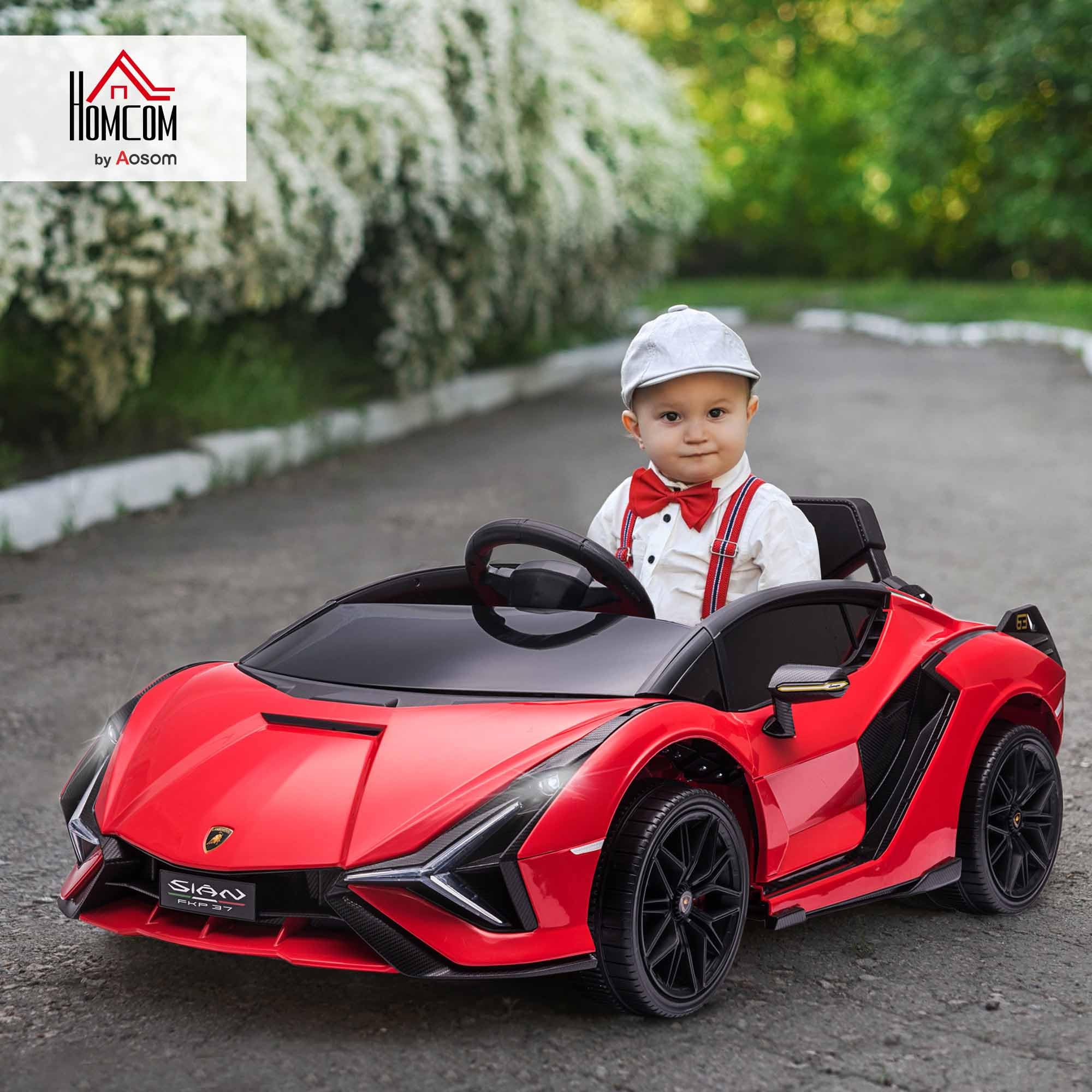 HOMCOM Kinder Elektroauto 12V Kinderauto mit 2,4 G Fernbedienung, 2 Motor, Kinderfahrzeug mit Hupe, LED, Musik, Elektrofahrzeug für 3-5 Jahre Kinder, Rot