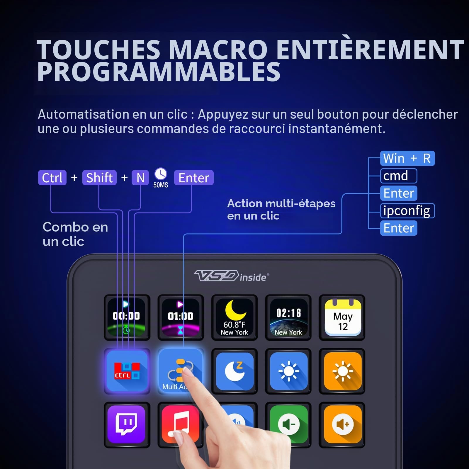 Clavier Numérique, Contrôleur de Flux 18 touches programmables, Pad Visuel AI USB pour OBS, YouTube, Bureau, Ordinateur