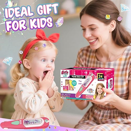 Miniatura 6 de Kit de herramientas de peinado para niñas sello de gemas para el cabello, 24 diamantes de imitación reutilizables, engrapadora de gemas para niñas