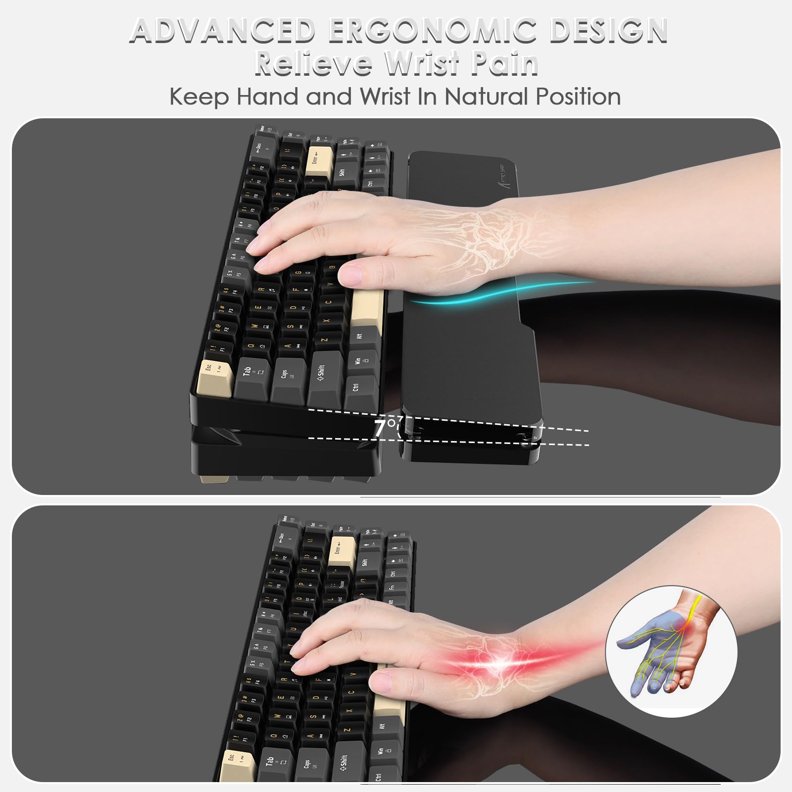 Repose-poignet en acrylique transparent pour clavier d'ordinateur, bureau, jeux sur PC, ordinateur portable, Mac, confortable, léger, ergonomique pour une saisie facile