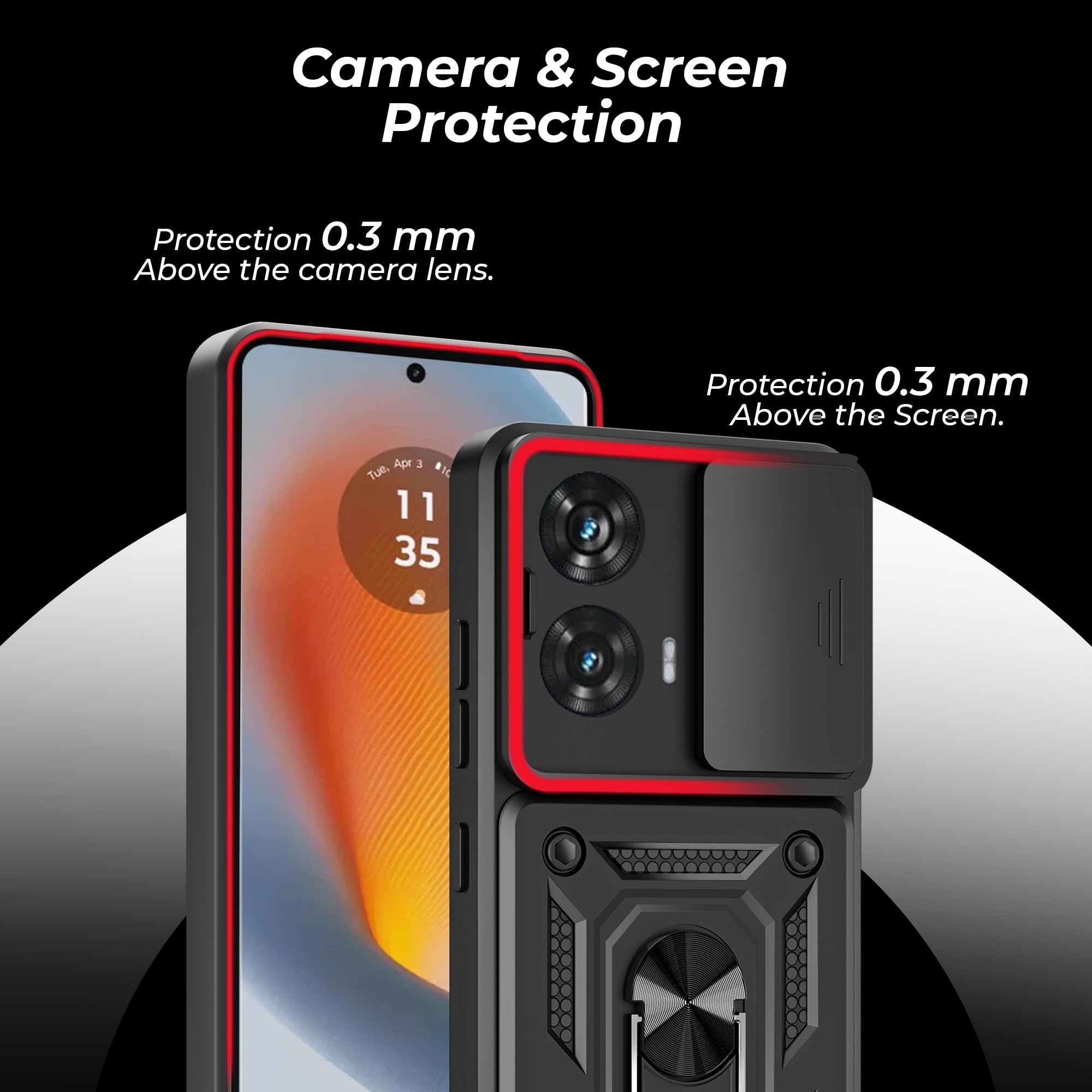 A rtistque Armor Bumper Back Case Cover for Motorola Moto Edge 50 Fusion 5G / Moto G96 5G | Stylish Ring Holder & Inbuilt Stand | Sliding Camera Cover | Moto Edge 50 Fusion 5g Back Cover - Black — Amazon image 5
