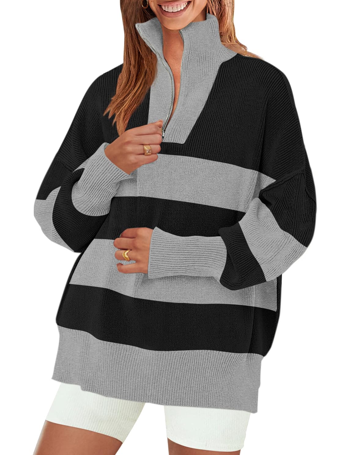 ZESICA Women's Casual Long Sleeve Mock Neck Cable Knit Contrast Color Fall 2025 Winter Chunky Pullover Sweater