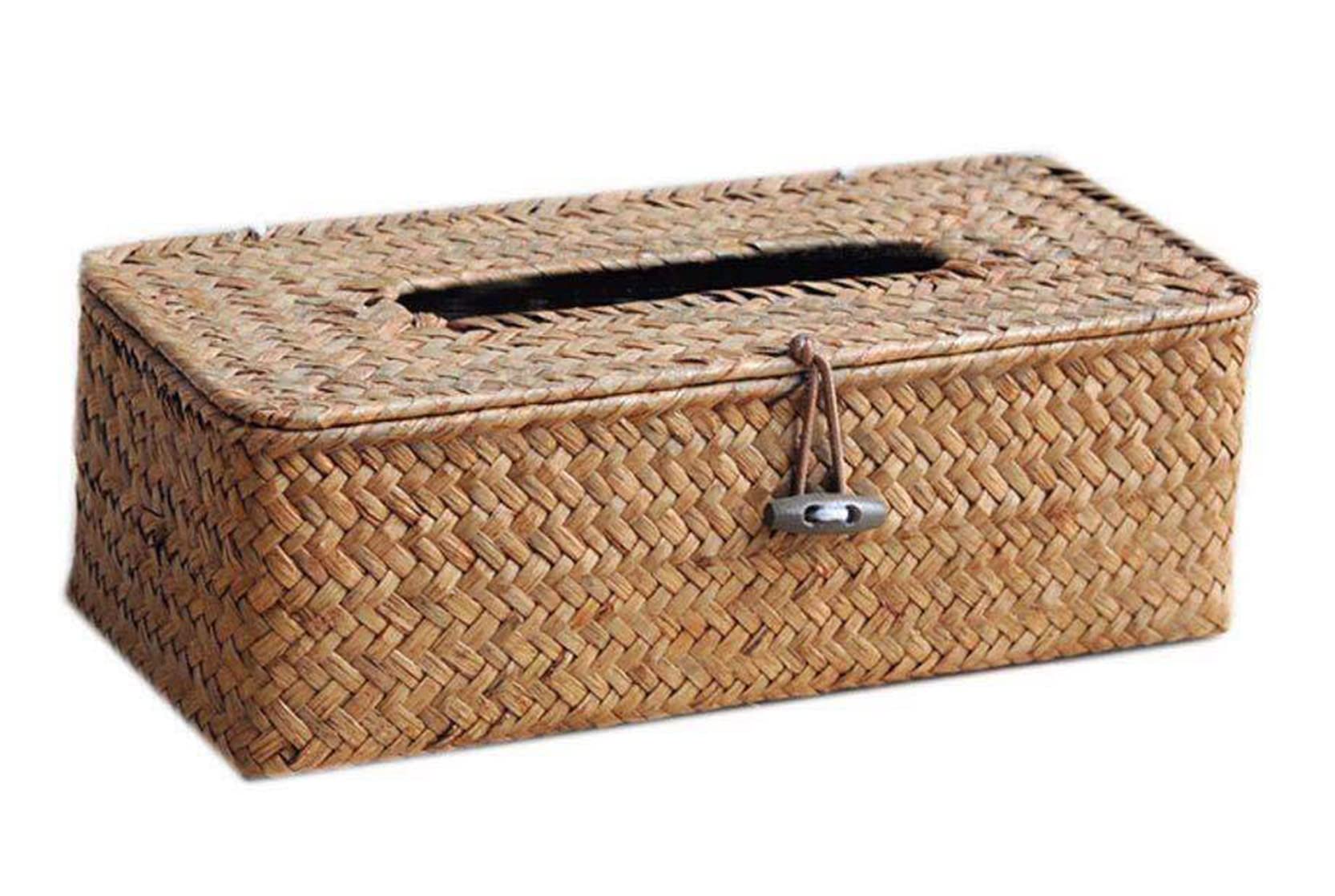 Anawakia Boîte à Mouchoirs Rectangulaire En Paille Naturelle Tissée Main – Élégante Et Écologique (27x12x8 Cm)