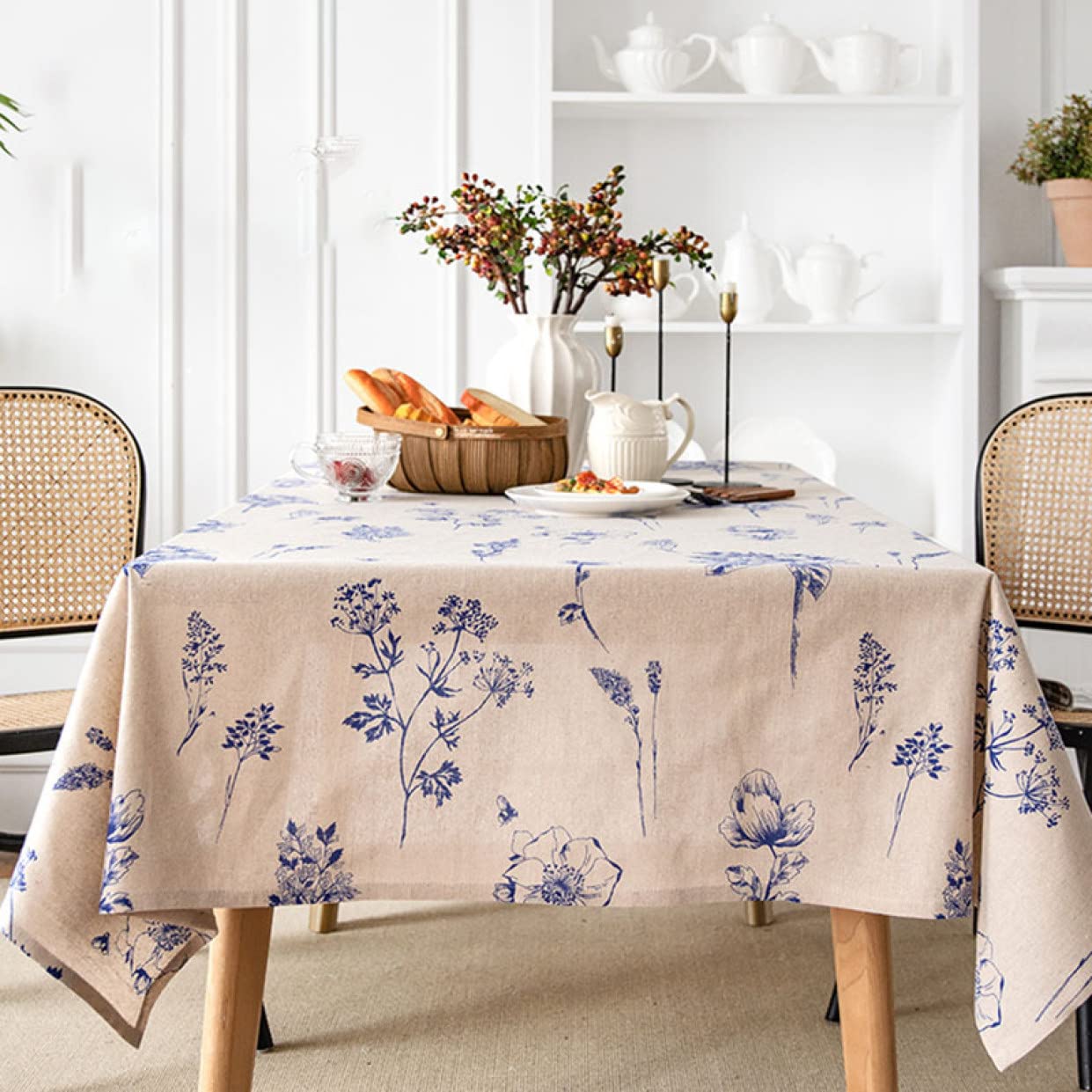 Amazon｜PIRNSDG テーブルクロス 綿 140*250 麻 北欧 ブルー 可愛い 撥