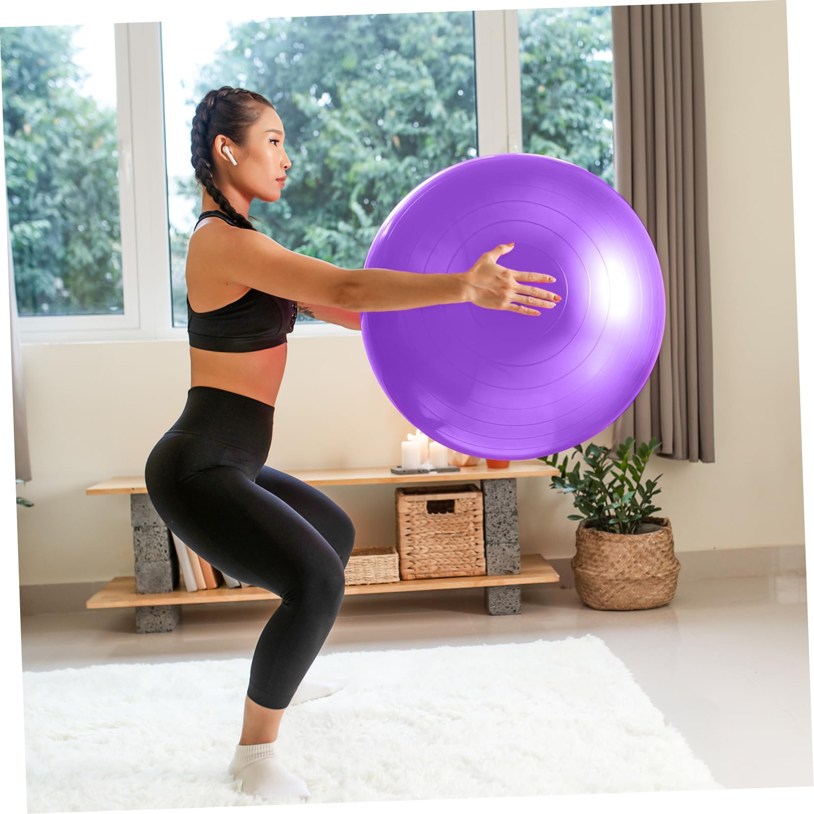 ibasenice Lila Yoga Ball Gymnastikball aus PVC mit Pumpe für Übungen