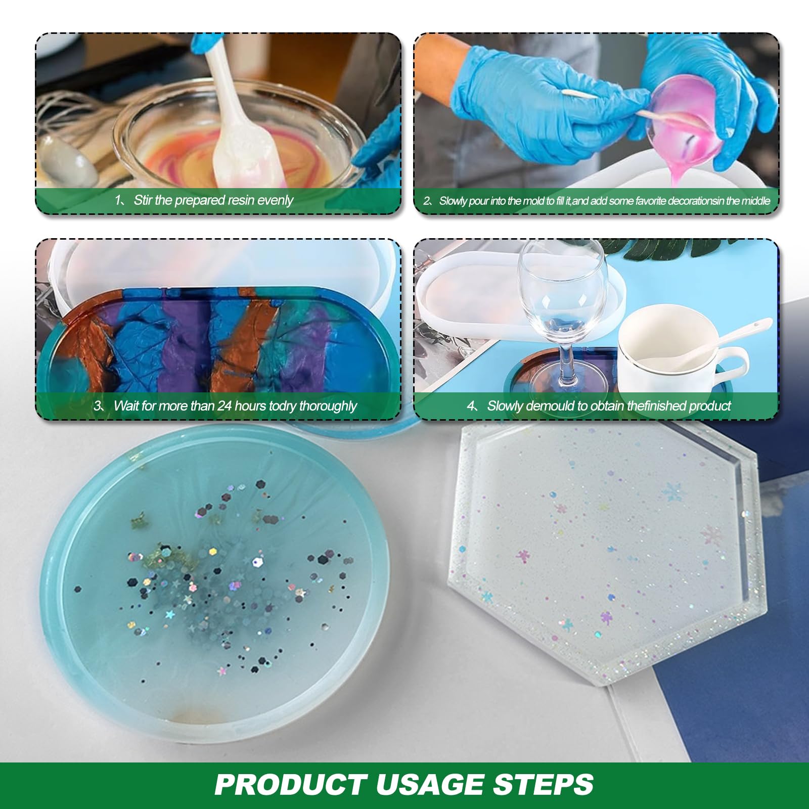 4 Stück Silikonformen Für Untersetzer - DIY Epoxidharz Formen In Verschiedenen Formen