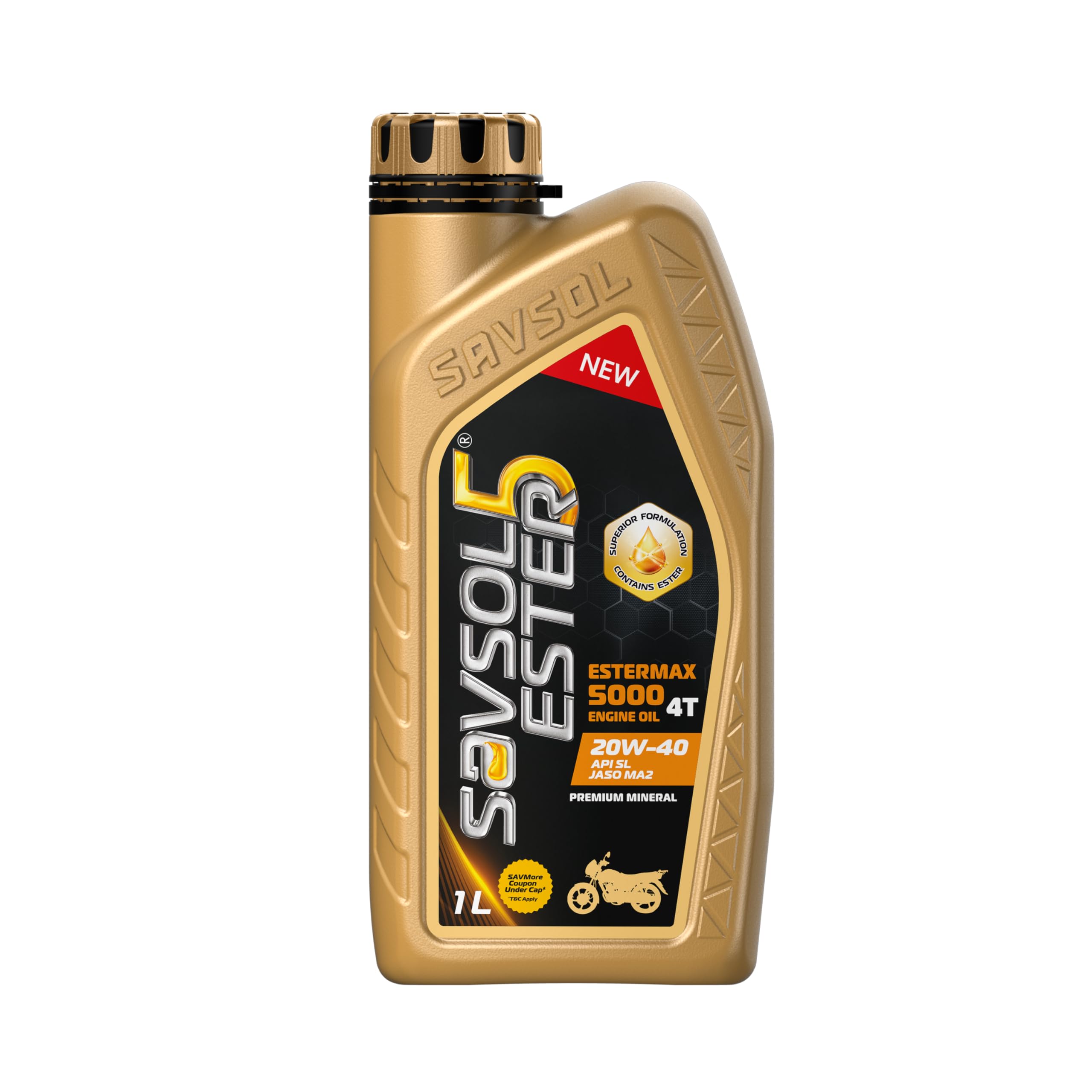- SAVSOL ESTER5 ESTERMAX 5000 4T 20W-40 | Premium Engine Oil for Bikes (1L) | Contains Ester formulation | Prolongs Engine Life | Reduces Wear & Tear | Smoother Rides | 35% less friction