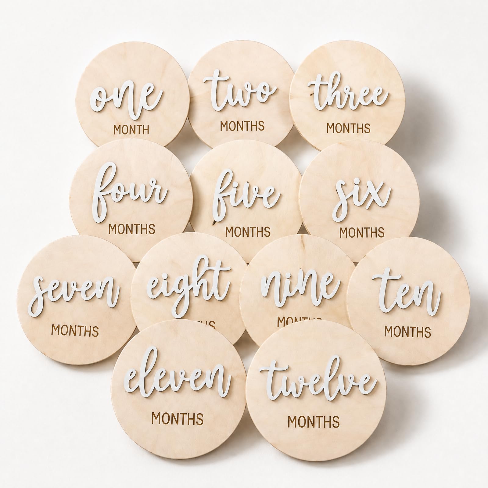 6Pcs Baby Monthly Milestone Cards, Double Sided Wooden Baby Milestone Cards, 1-12 Months Milestone Baby Cards, Wooden Baby Milestone Signs Newborn Photography Keepsake Gift （White）