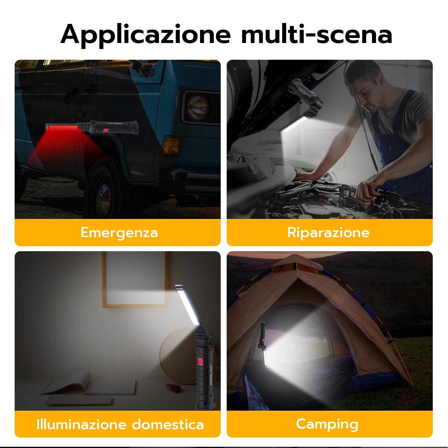 Wigearss 2 Pezzi Torcia Magnetica Ricaricabile USB Lampada da Lavoro Officina Luce LED COB Portatile