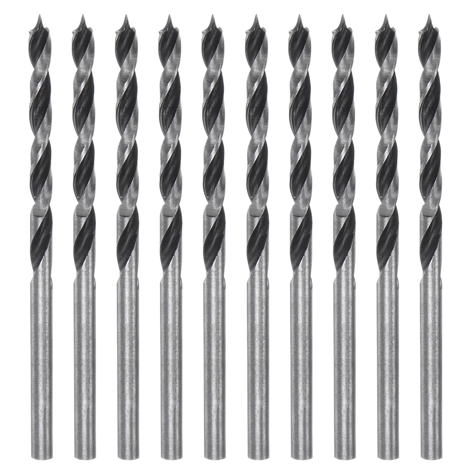 HARFINGTON 10pcs Brad Point Drill Bits 3mm (1/8") Dia Straight Round Shank Metric Brad Point Spiral Twist Drill Bits for Softwood Hardwood Plywood
