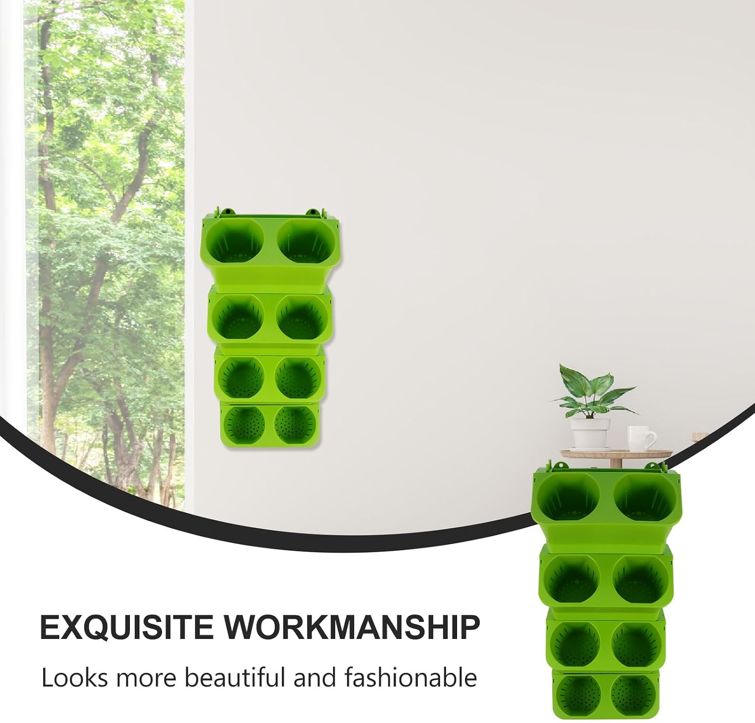 Kisangel 4pcs Vertical Planter Wall Mounted Green Flower Pots with Self-Watering System and Ventilated Drainage Indoor Planter for Succulents Perennials Balconies Patios and Apartment