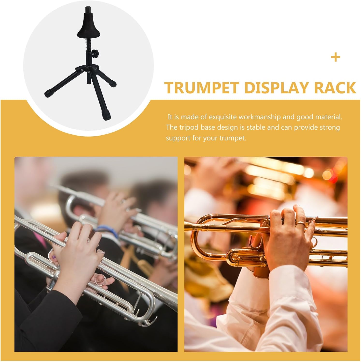 Folding Trumpet Storage Stand with Adjustable Height and Tripod Base