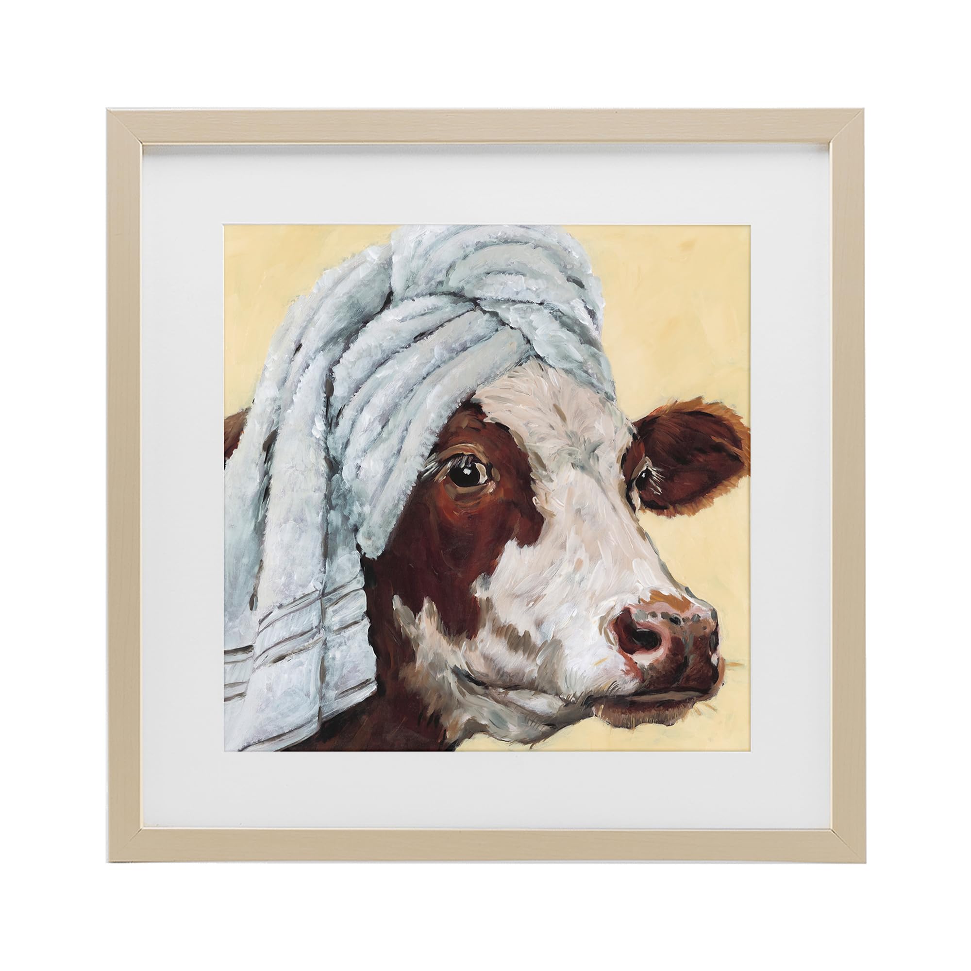 Stupell Industries Harvest Pine (Textured) Cow Spa Bathroom Calm Portrait, 16 X 16 Inch Framed Print Under Glass