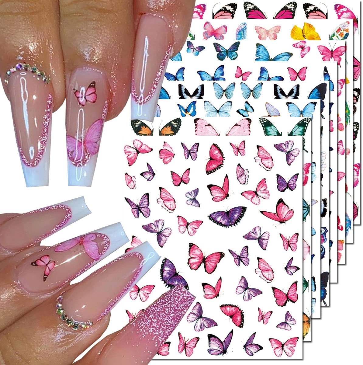 Butterfly Nail Art Stickers, 3D Decals - Self-Adhesive Butterflies Wing Designs for Women, DIY Nail Decoration
