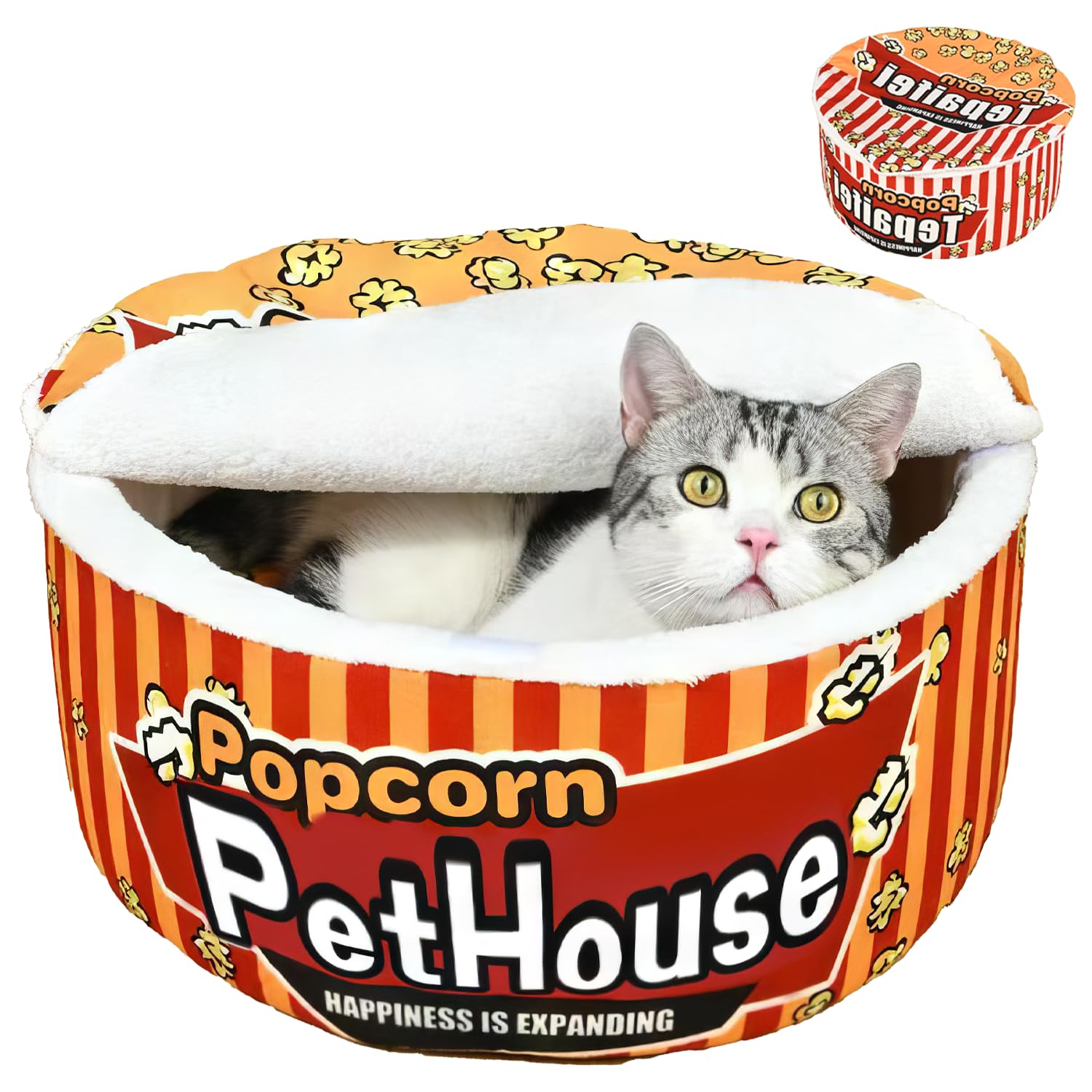 ZHUIYIWIN Cat Beds for Indoor with Anti-Slip Bottom, Cat Cave Bed, Hideaway Warm Comfortable, Kitty Caves & Houses for Multi Small Pet Large Kitty, Puppies, Rabbits (Popcorn, L)