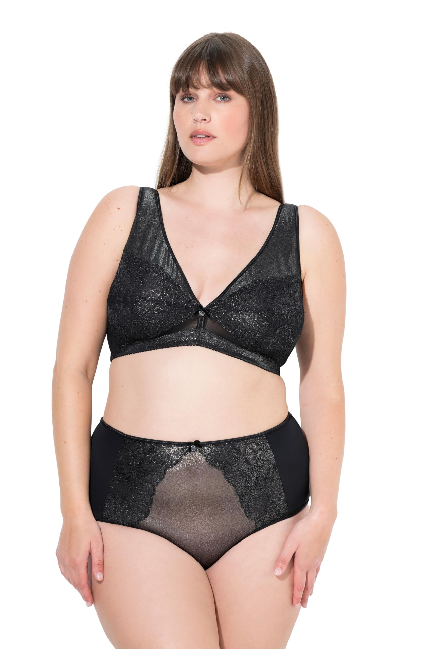 Ulla Popken Damen große Größen Übergrößen Plus Size Entlastungs-BH, Metallic-Effekt, ohne Bügel 843413