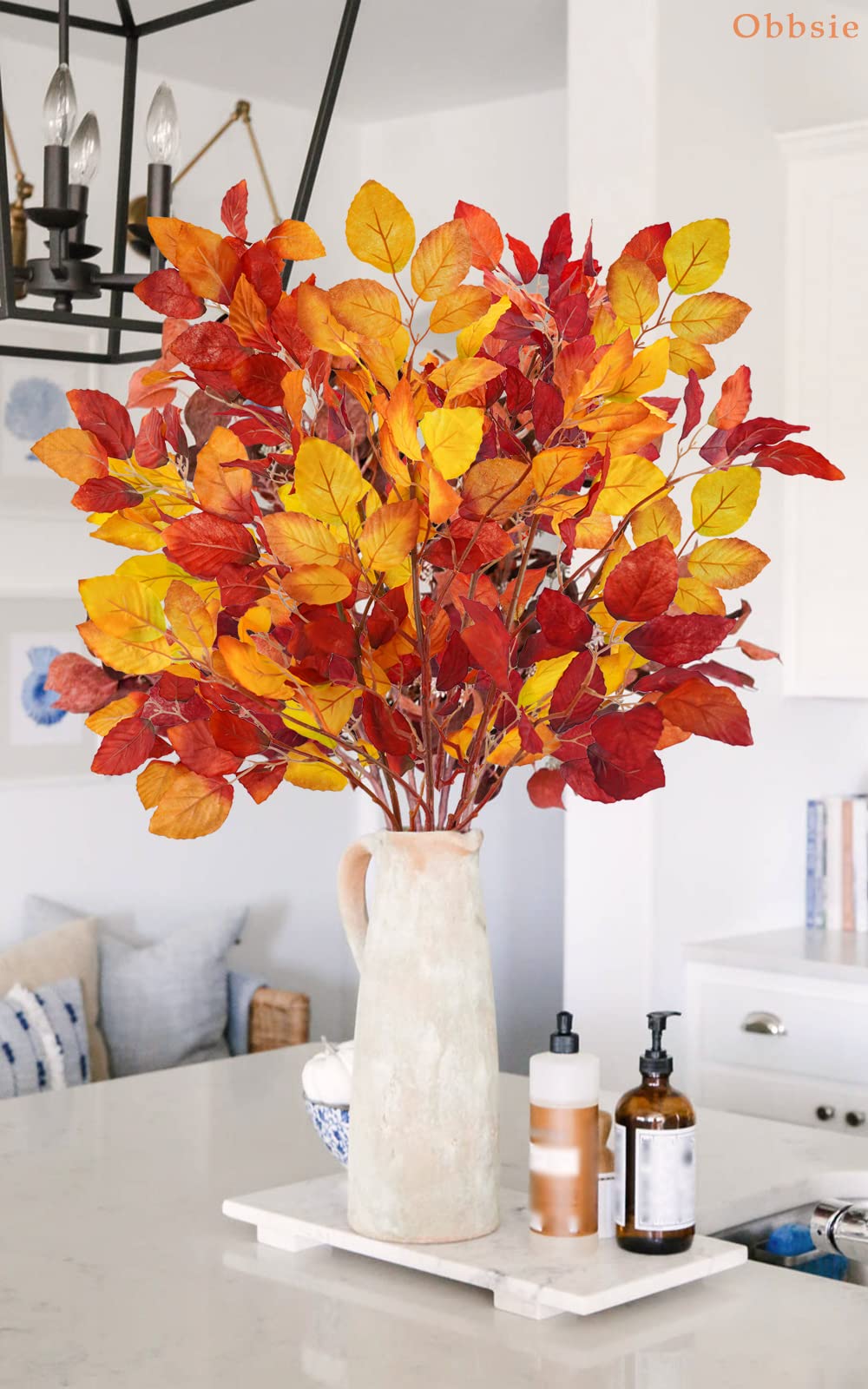 8 Steli Di Eucalipto Artificiale Autunnale Arancione - Rami Finti Per Decorazioni Esterno E Interno, Resistente UV, Per Vaso E Composizioni - 4