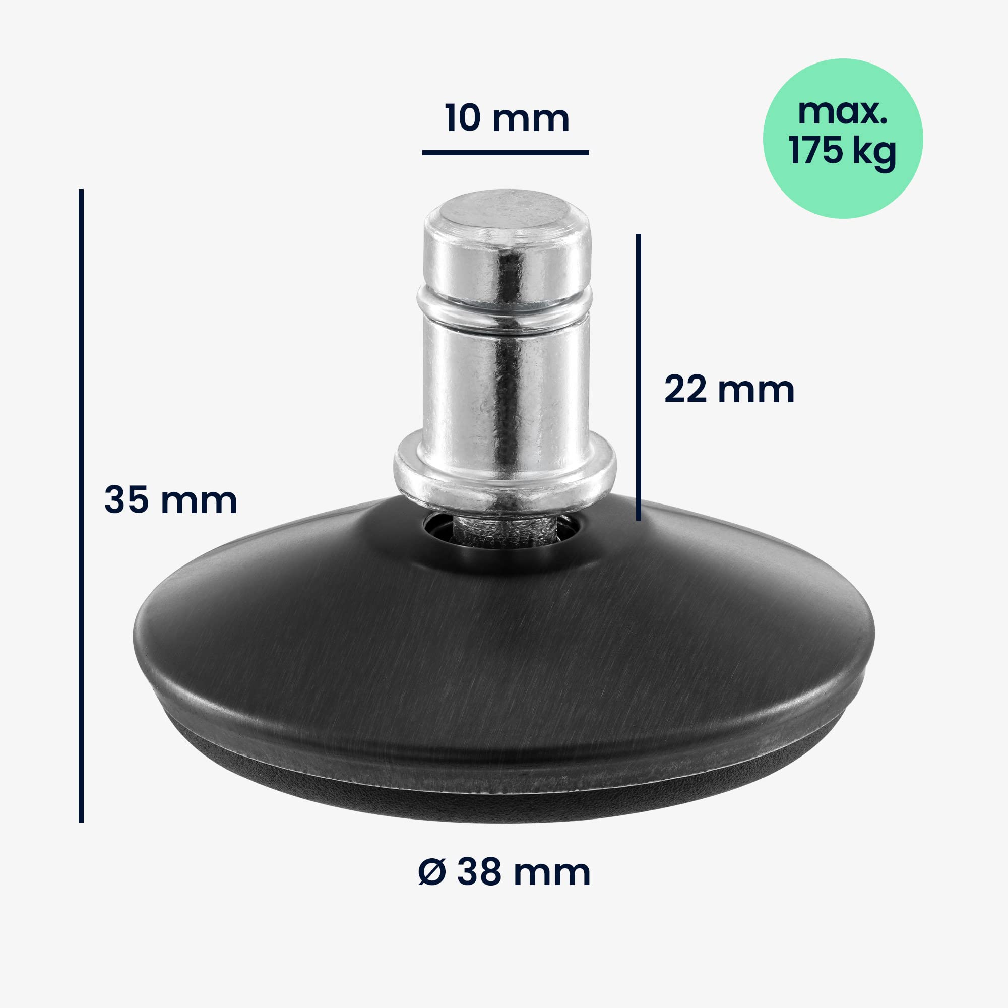 Kwmobile Zamienne Ślizgacze do Krzeseł Biurowych (Zestaw 5 Sztuk) - 10 mm Dzwonek Fotela Ślizgowego, Plastikowe Nóżki Zamienniki Kół Samonastawnych - Czarne