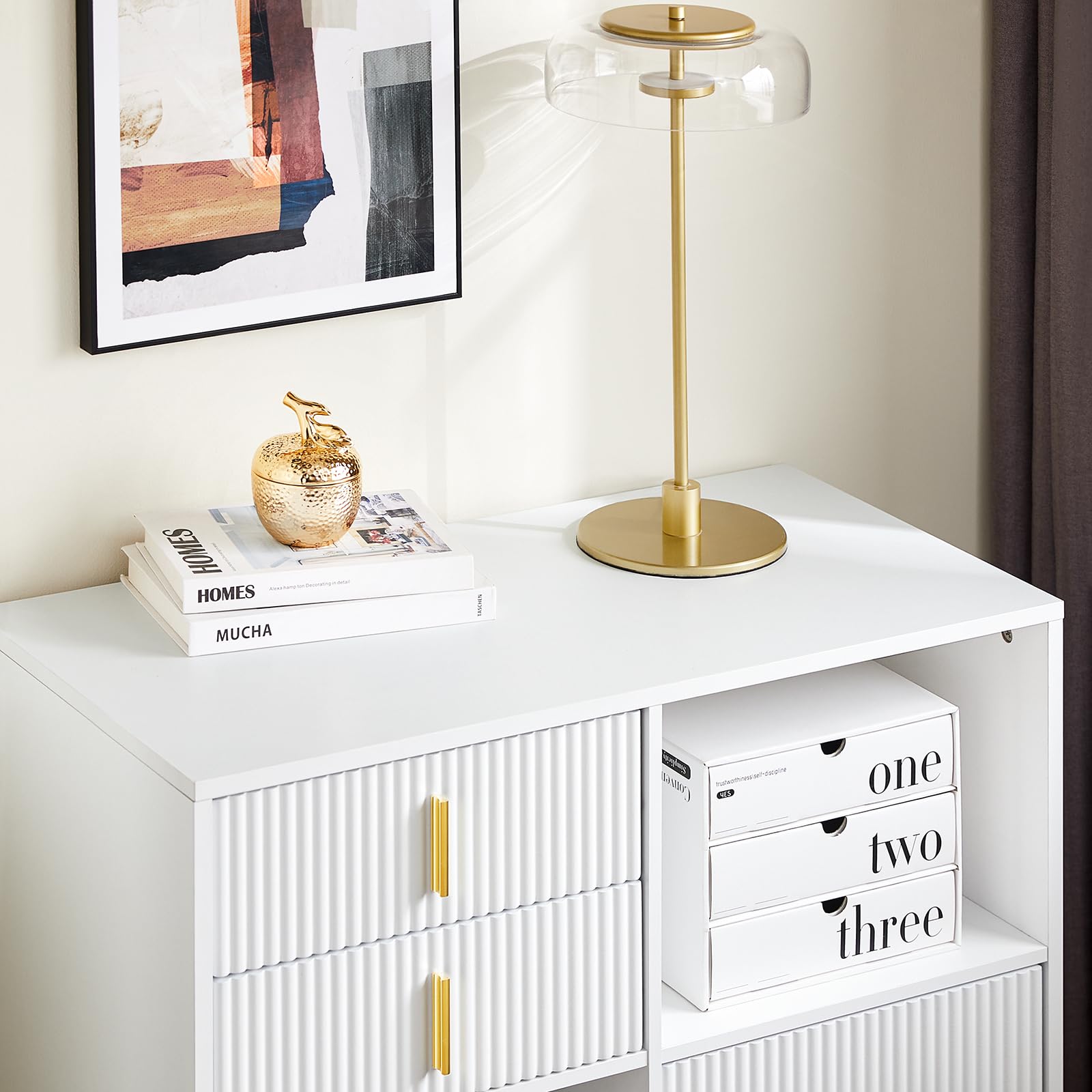SoBuy Meuble Imprimante et Rangement Bureau Caisson de Bureau avec 3 Tiroirs et 2 Compartiments Ouverts Meuble pour Imprimante Compact Blanc 80x40x75 cm ASK11-W