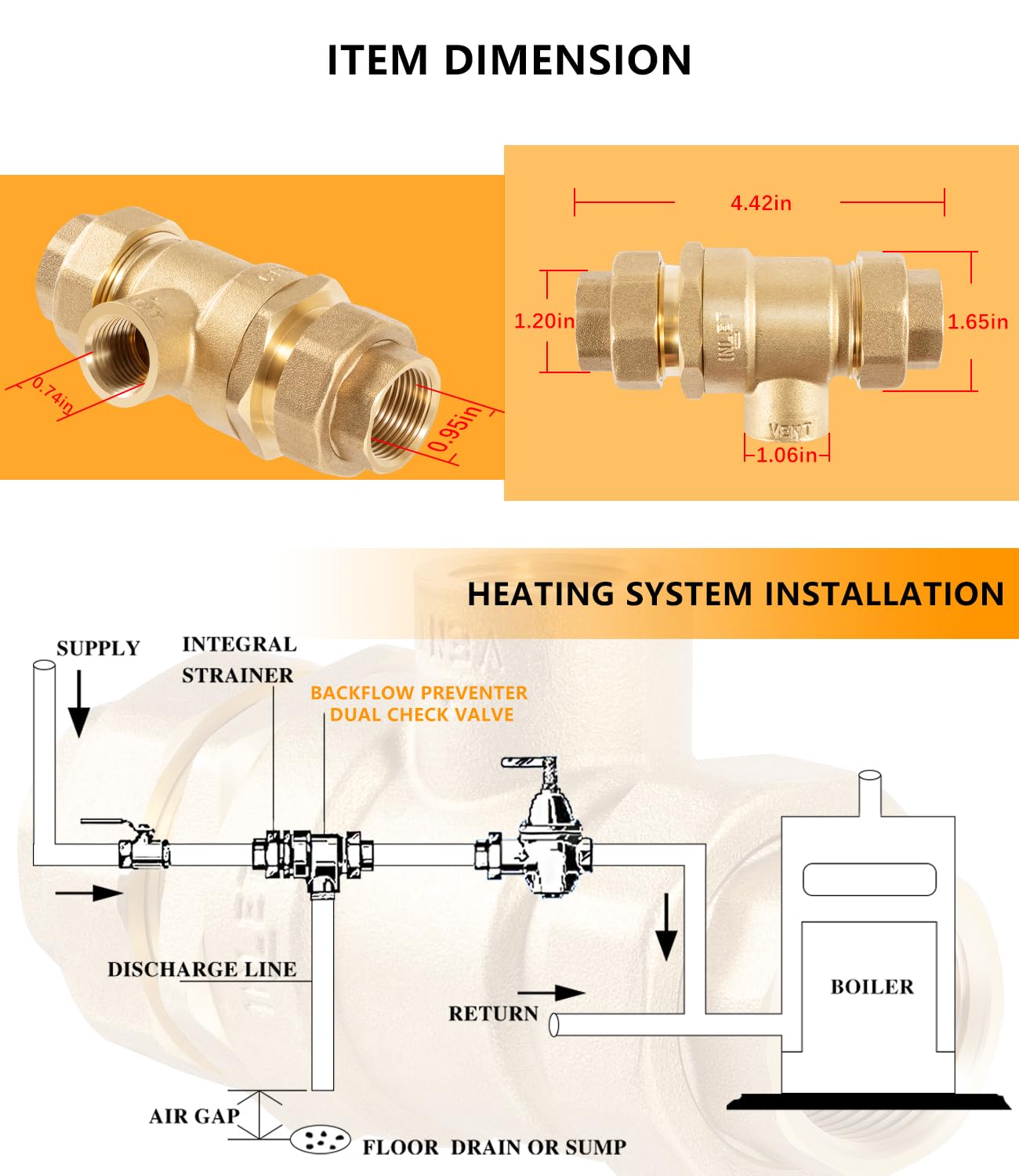 9D-M2 3/4 Inch Bronze Dual Check Valve Preventer di riflusso con sfiato atmosferico intermedio, connessioni di ingresso e uscita dell'Unione femmina