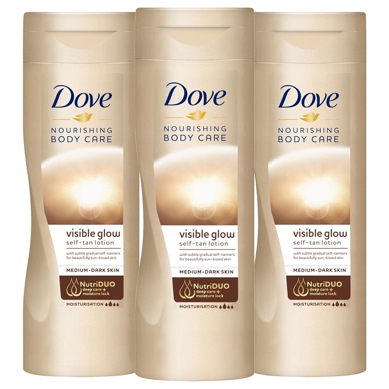 Dove 3 Pack Visible Glow Self Tan Lotion Medium to Dark for Gradual Skin Tone, 400ml