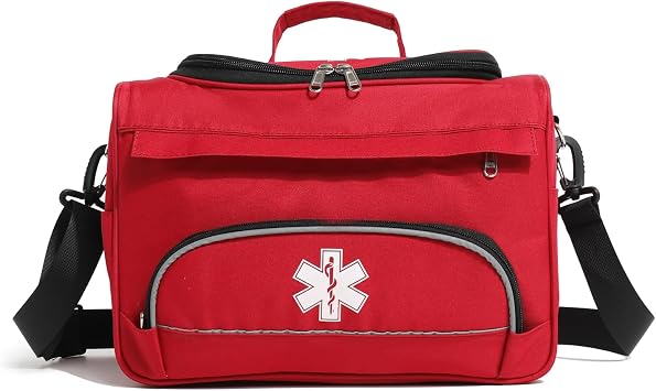 Empty Red First Responder Bag On Call Trauma Bag EMT First Aid Carrier for Paramedics and Emergency Medical Supplies Kit Red