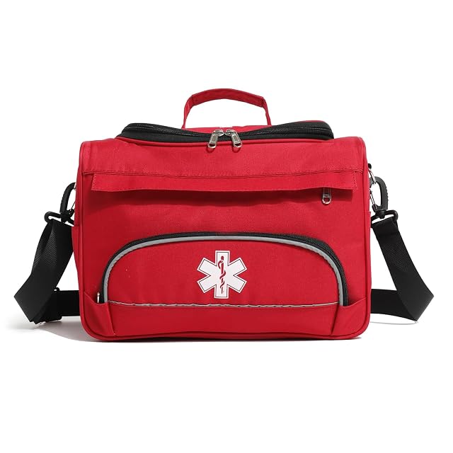 Empty Red First Responder Bag On Call Trauma Bag EMT First Aid Carrier for Paramedics and Emergency Medical