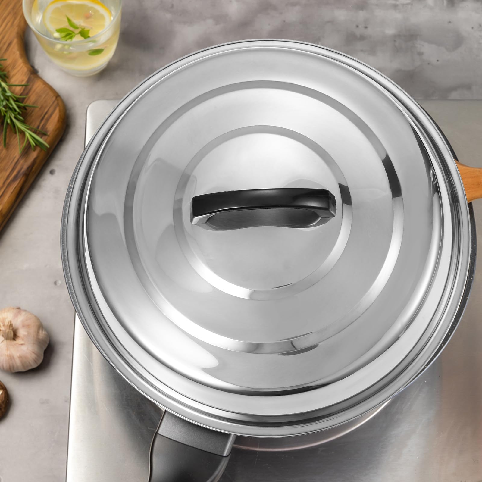 Coperchio Padella 30cm in Acciaio Inossidabile, Resistente e Spill-proof, Design Rotondo a Cupola per Grill e Facile da Pulire