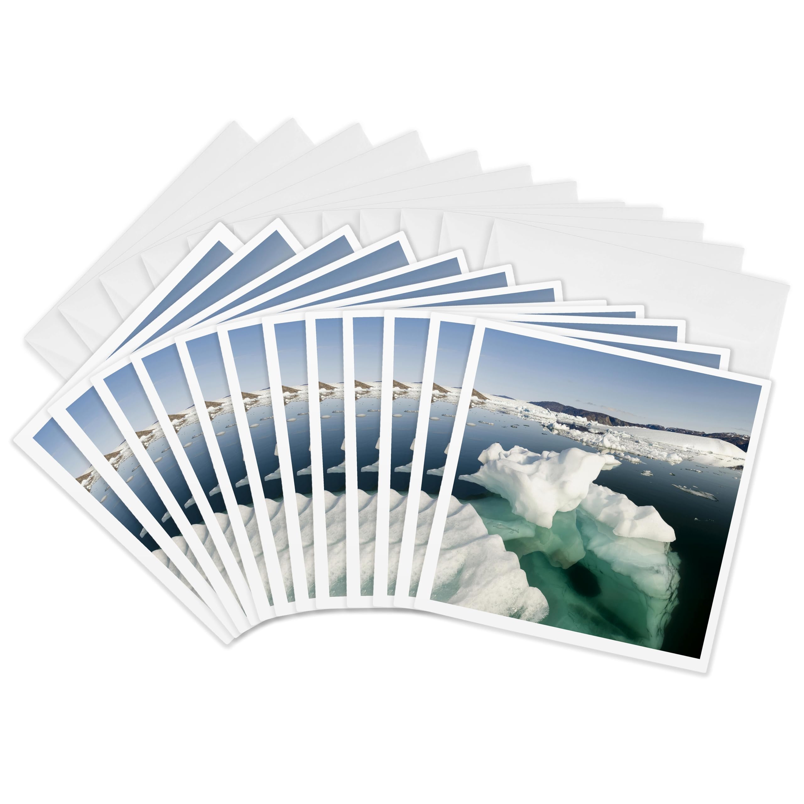 3dRose Greeting Cards - Icebergs in Uummannaq fjord, NW Greenland. Store Gletscher in bkgnd. - 12 Pack - Landscape