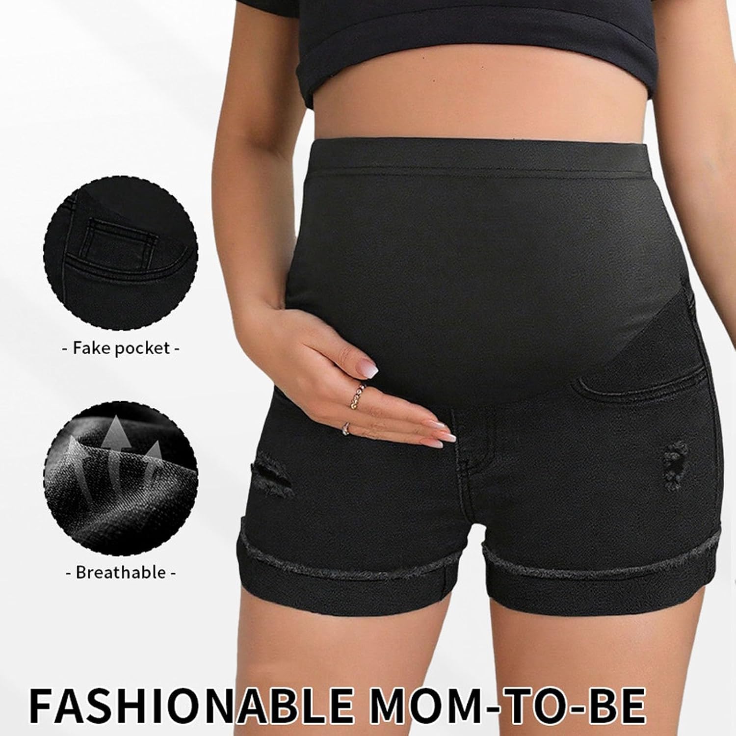 Women's Maternity Shorts Fashion Over Belly Pregnancy Lounge Workout Running Pajama Sleep Shorts with Pockets